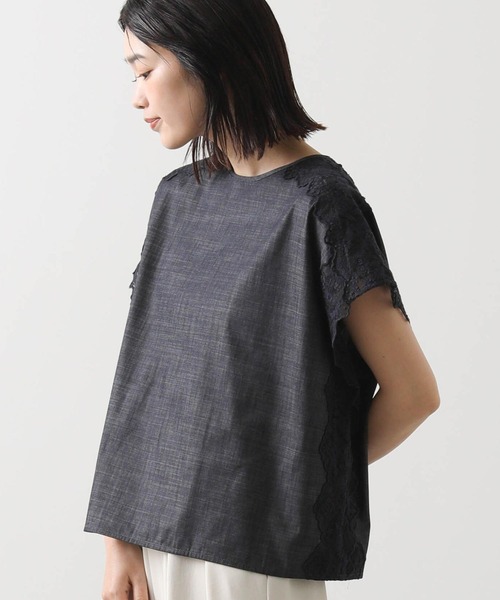 ブラウス シャツ シャンブレー×レースフレンチ レディース