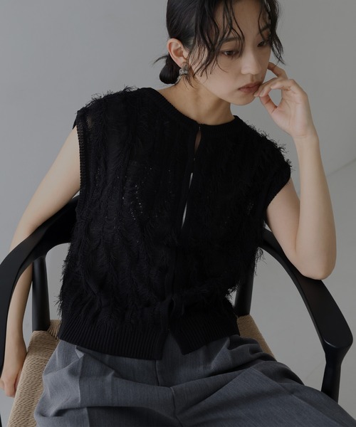 ニット セーター フリンジ ニット ベスト（手洗い可能） レディース hellam ニット セーター フリンジニットベスト レディース