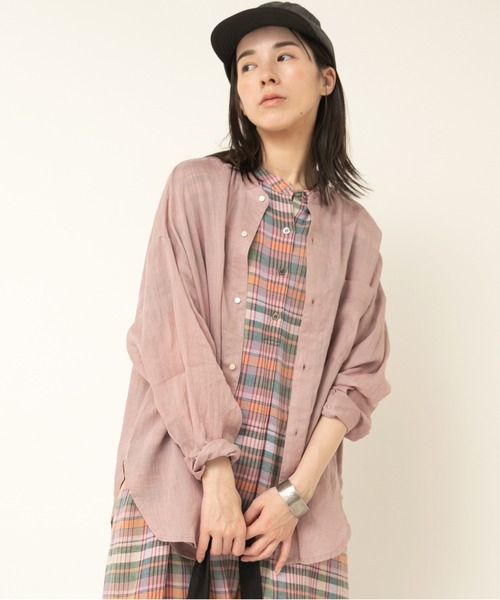 ブラウス シャツ B2916 ラミースタンドカラーシャツ レディース