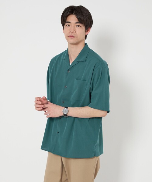 OVERCOAT オープンカラーシャツ　グリーン　サイズ1 green label relaxing シャツ リバー トリコット オープンカラー