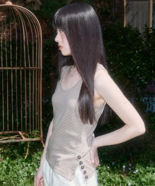 タンクトップ ノースリーブ A'GEM/9 × .kom 「FANCY CLUB/ファンシークラブ」 Dot Button Sleeveless/ドッ