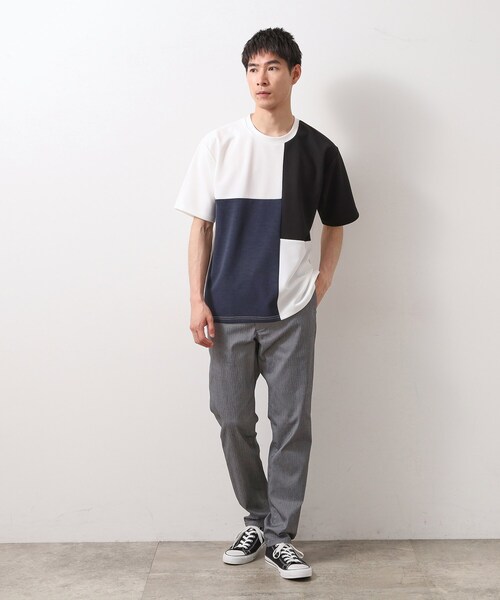 THE SHOP TK tシャツ ツイルブロッキング半袖Tシャツ メンズ