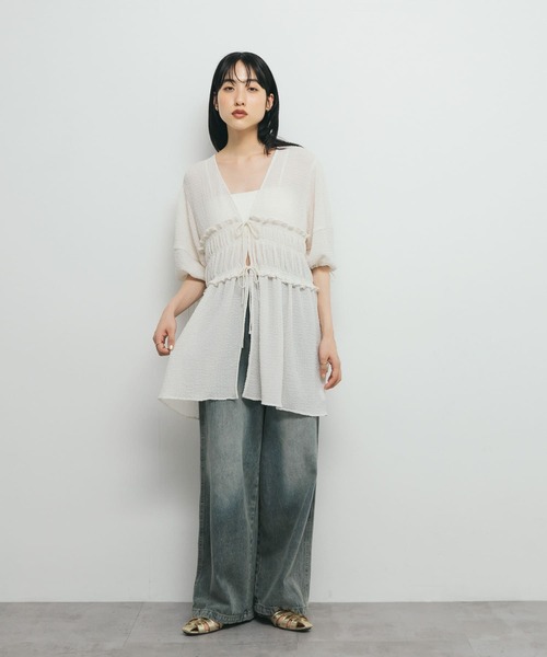 KBF ブラウス シャツ フロントリボンチュニック レディース