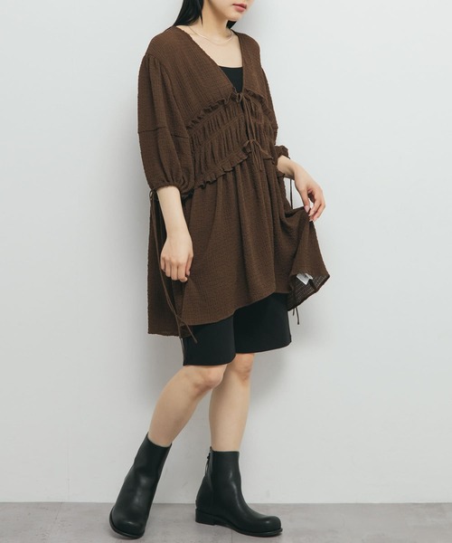 KBF（ケービーエフ） ブラウス シャツ フロントリボンチュニック