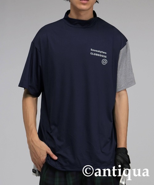 tシャツ モックネック配色トップス レディース メンズ antiqua tシャツ 「STCH」配色モックネックトップス レディース