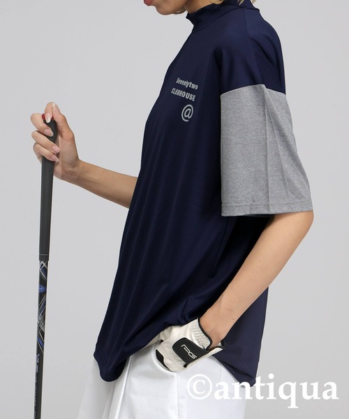 tシャツ モックネック配色トップス レディース メンズ antiqua tシャツ 「STCH」配色モックネックトップス レディース