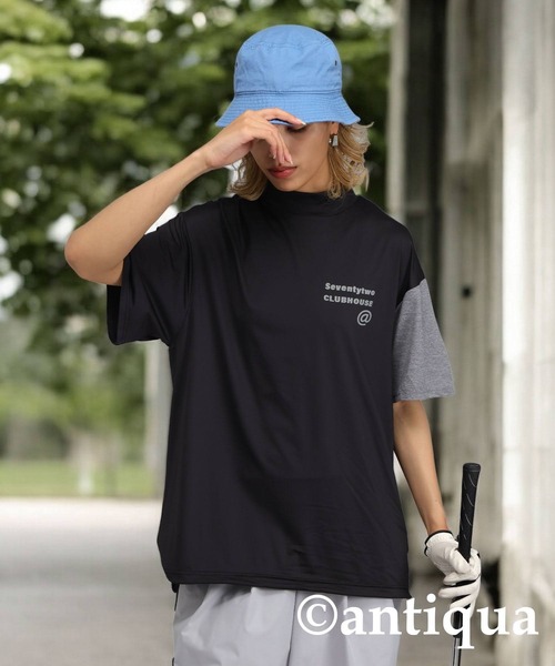 tシャツ モックネック配色トップス レディース メンズ 配色トップス メンズ 半袖 モックネック Tシャツ 送料無料・6月