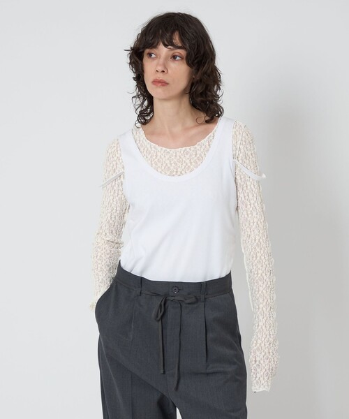 トップス ASTRAET ASTRAET tシャツ 「ASTRAET」レース ヘンリーネック カットソー