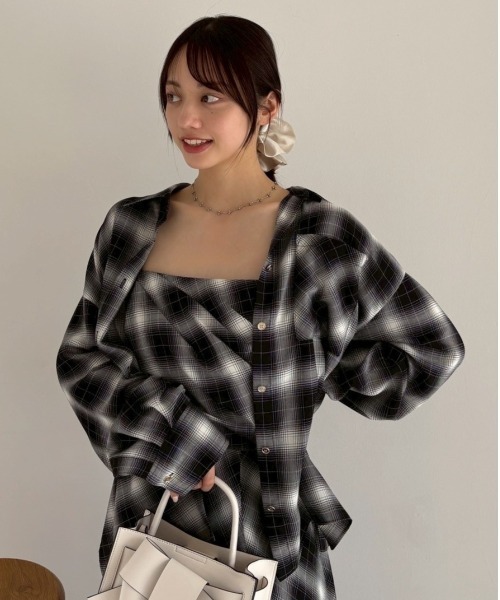 ブラウス シャツ 2wayオンブレチェックシャツ レディース