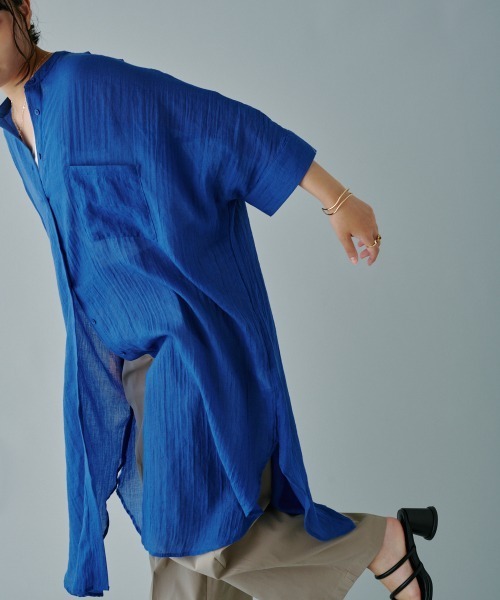 ブラウス シャツ ルーズガーゼロングシャツ レディース
