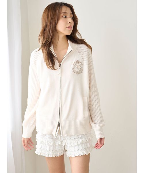 SNIDEL ホワイト ジップアップカーディガン SNIDEL ホワイト ジップアップカーディガン SNIDEL デザインニット