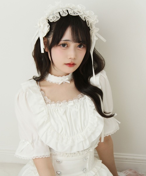 ブラウス シャツ チョーカーメイドフリルヨークトップス レディース