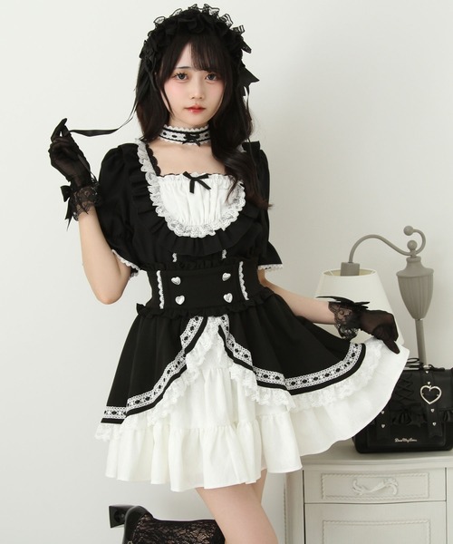 姫夢ラブ様ご購入品 未使用品 SKULL HEADアップリケ付ショートTシャツ DearMyLove ブラウス シャツ 夏 半袖 チョーカーメイドフリルヨーク