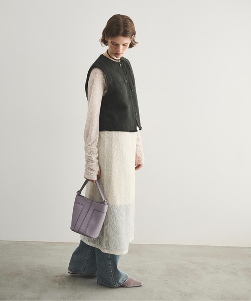 LOSCa ワンピース シャーリングカフフラワーレースワンピース