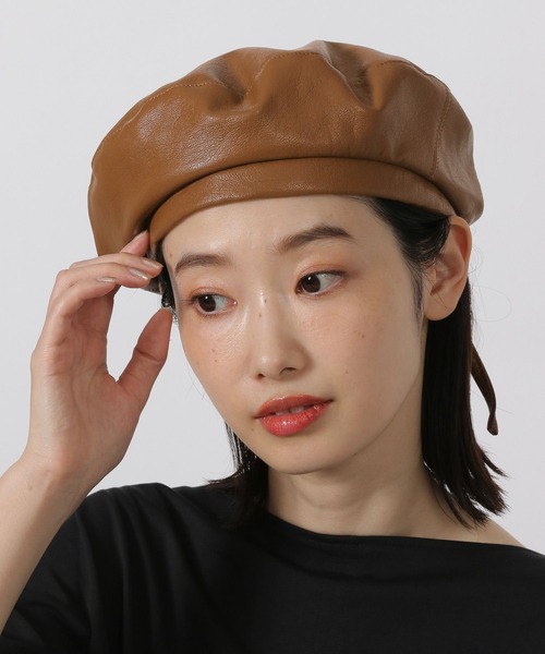 LAKOLE（ラコレ） 帽子 ベレー帽 フェイクレザーベレー帽 / 499983