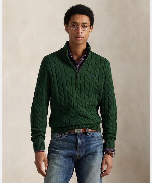 ラルフローレン　POLO GOLF　ケーブルニット　ジップアップ　セーター　M POLO RALPH LAUREN セーター ニット ケーブルニット コットン