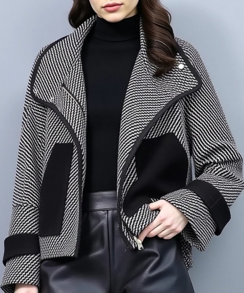 cammie コート アウター 千鳥格子風パイピングジャケット レディース