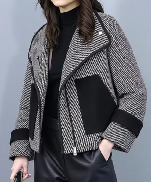 cammie コート アウター 千鳥格子風パイピングジャケット レディース