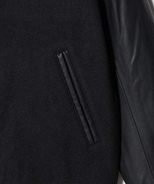 極美品✨WEB限定 WARDROBE SMART メルトンレザーライクスタジャン WEB限定 WARDROBE SMART】ブラックメルトン レザーライク