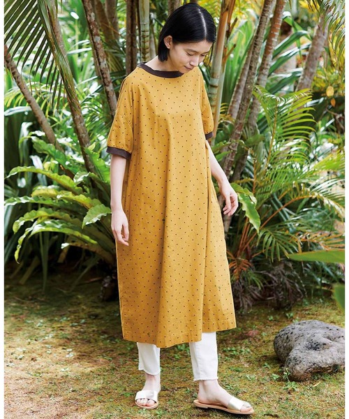 「Sunny clouds」 半袖ワンピース LARGE イエロー レディース_画像2