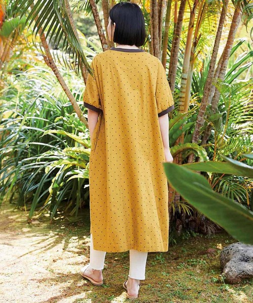 「Sunny clouds」 半袖ワンピース LARGE イエロー レディース_画像4