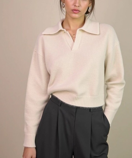 cammie ニット セーター 襟付きキーネックニットトップス レディース