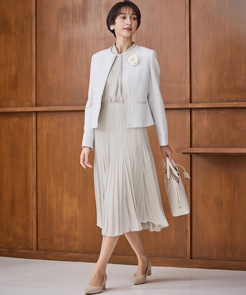 23区 ライトシャイン ツイード ノーカラー ジャケット 38 ニジュウサンク チイサイサイズ 23区 S 【セットアップ対応】ライト