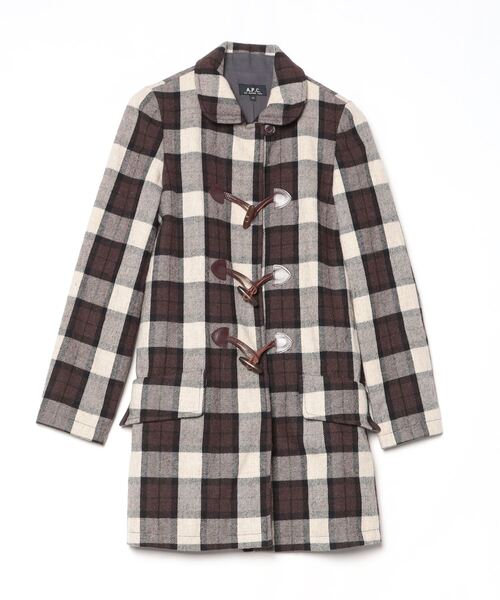 A.P.C.（アーペーセー） チェック柄ダッフルコート 34 ブラウン