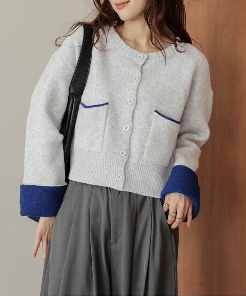 カーディガン バイカラー ニットカーディガン レディース : ZOZOTOWN