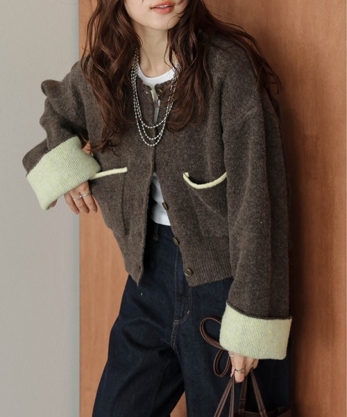 カーディガン バイカラー ニットカーディガン レディース : ZOZOTOWN