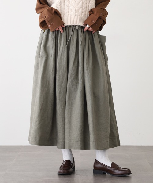 ダークグリーン フレアスカート サイドポケット付き カーゴスカート サイドポケットスカート（レディースファッション）（色：グリーン系