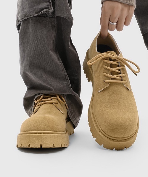 デッキシューズ フェイクスエード厚底プレーントゥシューズ メンズ