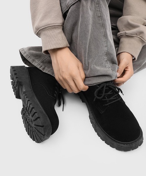 デッキシューズ フェイクスエード厚底プレーントゥシューズ メンズ