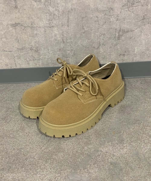 デッキシューズ フェイクスエード厚底プレーントゥシューズ メンズ