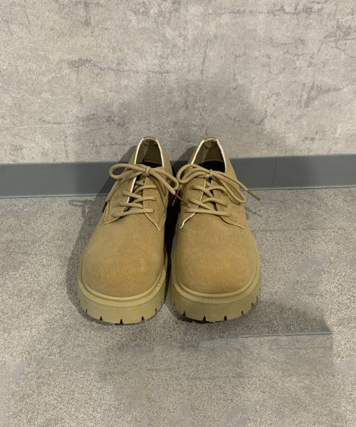 デッキシューズ フェイクスエード厚底プレーントゥシューズ メンズ