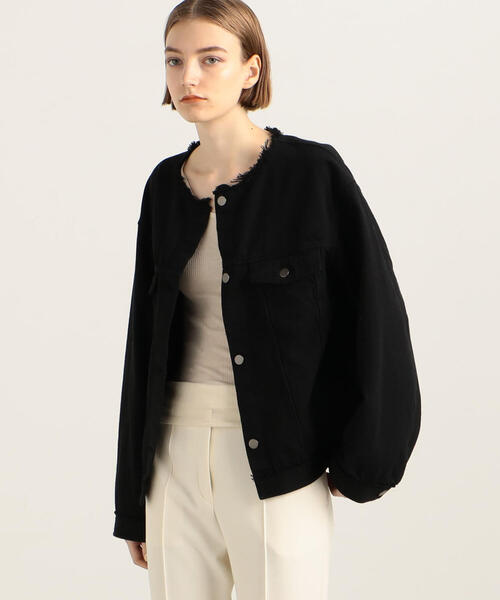 トゥモローランド　ノーカラージャケット ブラック TOMORROWLAND（トゥモローランド） ノーカラージャケット 36 ブラック