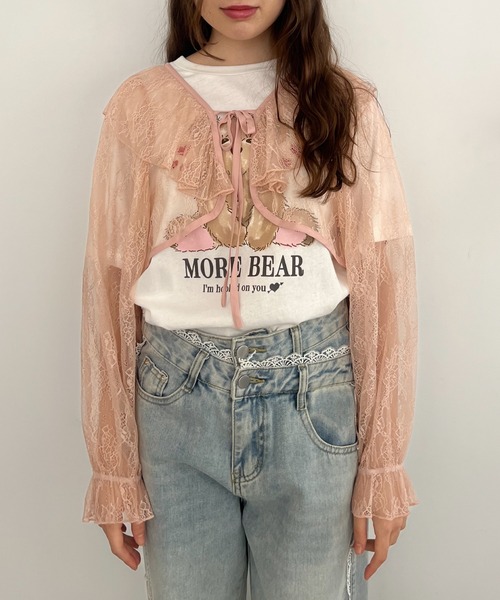 MORE self LOVE カーディガン レースフリルカーディガン レディース