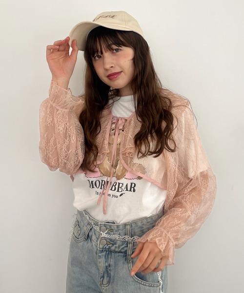 MORE self LOVE カーディガン レースフリルカーディガン レディース