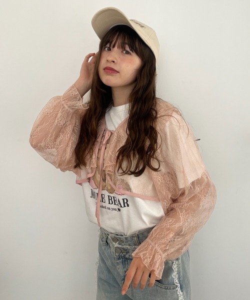 MORE self LOVE カーディガン レースフリルカーディガン レディース