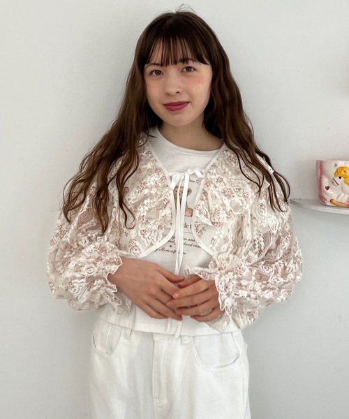 MORE self LOVE カーディガン レースフリルカーディガン レディース