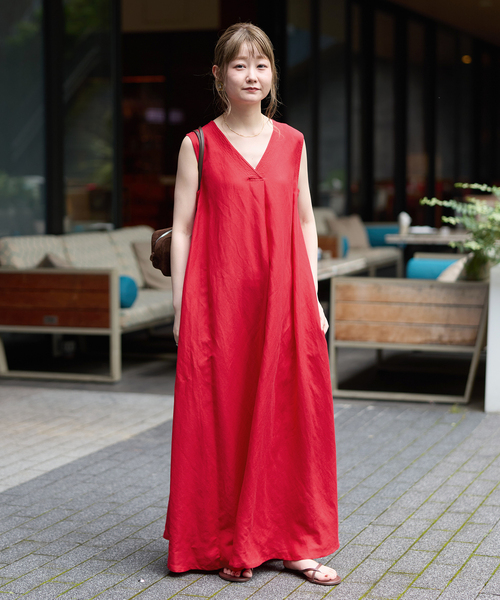 ワンピース 「追加7」手洗い可 / リネンレーヨンスリーブレスワンピースの画像