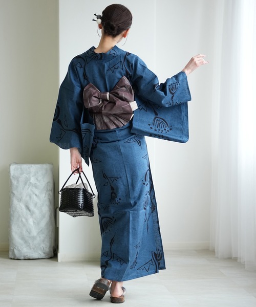 utatane 浴衣 手染め注染浴衣3点セット utatane×注染工房 赤坂紬 青藍