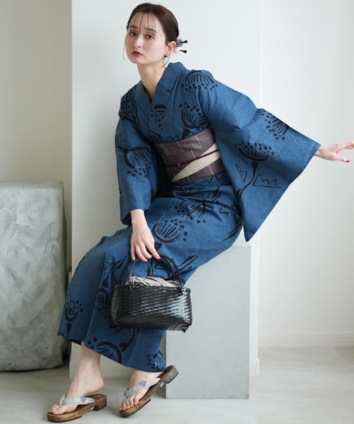 utatane 浴衣 手染め注染浴衣3点セット utatane×注染工房 赤坂紬 青藍