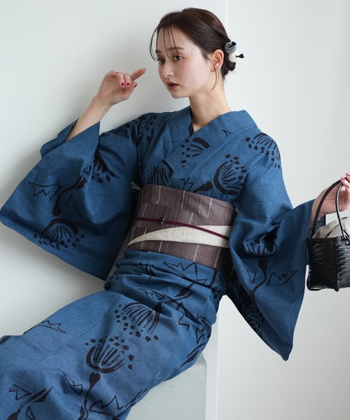 utatane 浴衣 手染め注染浴衣3点セット utatane×注染工房 赤坂紬 青藍