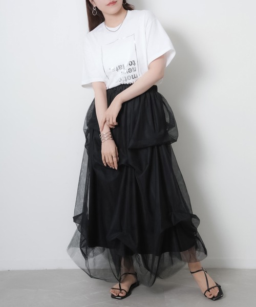 Riberry（リベリー） ロング スカート ランダムタックチュールスカート