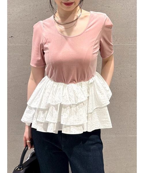 LILY BROWN（リリーブラウン） tシャツ ベロアペプラムフリルトップス
