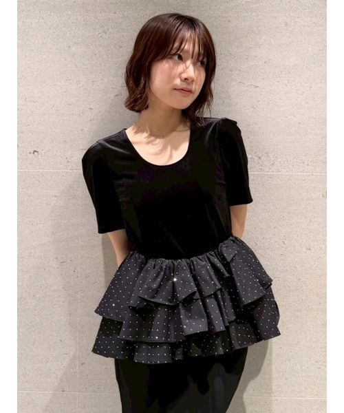 LILY BROWN（リリーブラウン） tシャツ ベロアペプラムフリルトップス