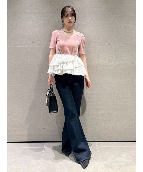 LILY BROWN（リリーブラウン） tシャツ ベロアペプラムフリルトップス