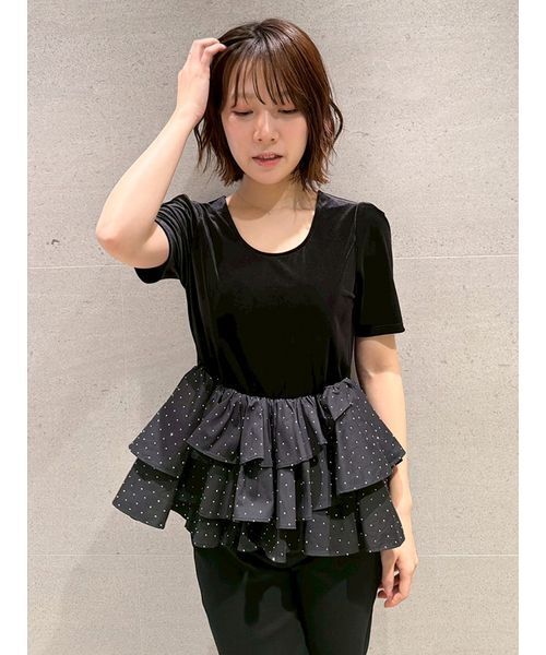 LILY BROWN（リリーブラウン） tシャツ ベロアペプラムフリルトップス