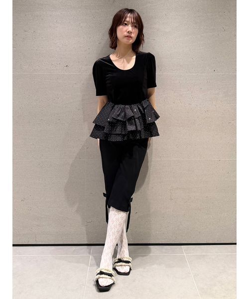 ベロアペプラムフリルトップス LILY BROWN（リリーブラウン） tシャツ ベロアペプラムフリルトップス